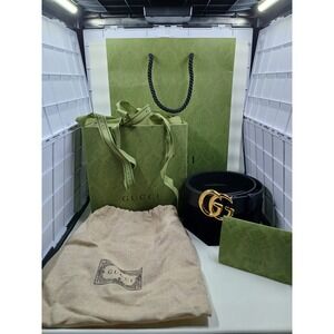 NEW GUCCI Marmont Belt Double G Shiny Buckle Size 75 Black Leather Authentic